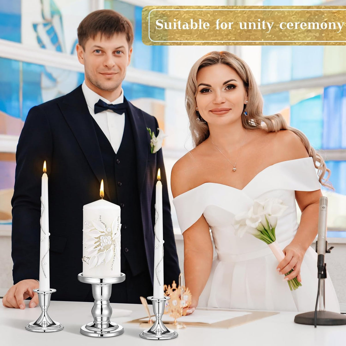 Irenare Unity Candles with Holder for Wedding Ceremony Wedding Decortions Accessories Glass Candle