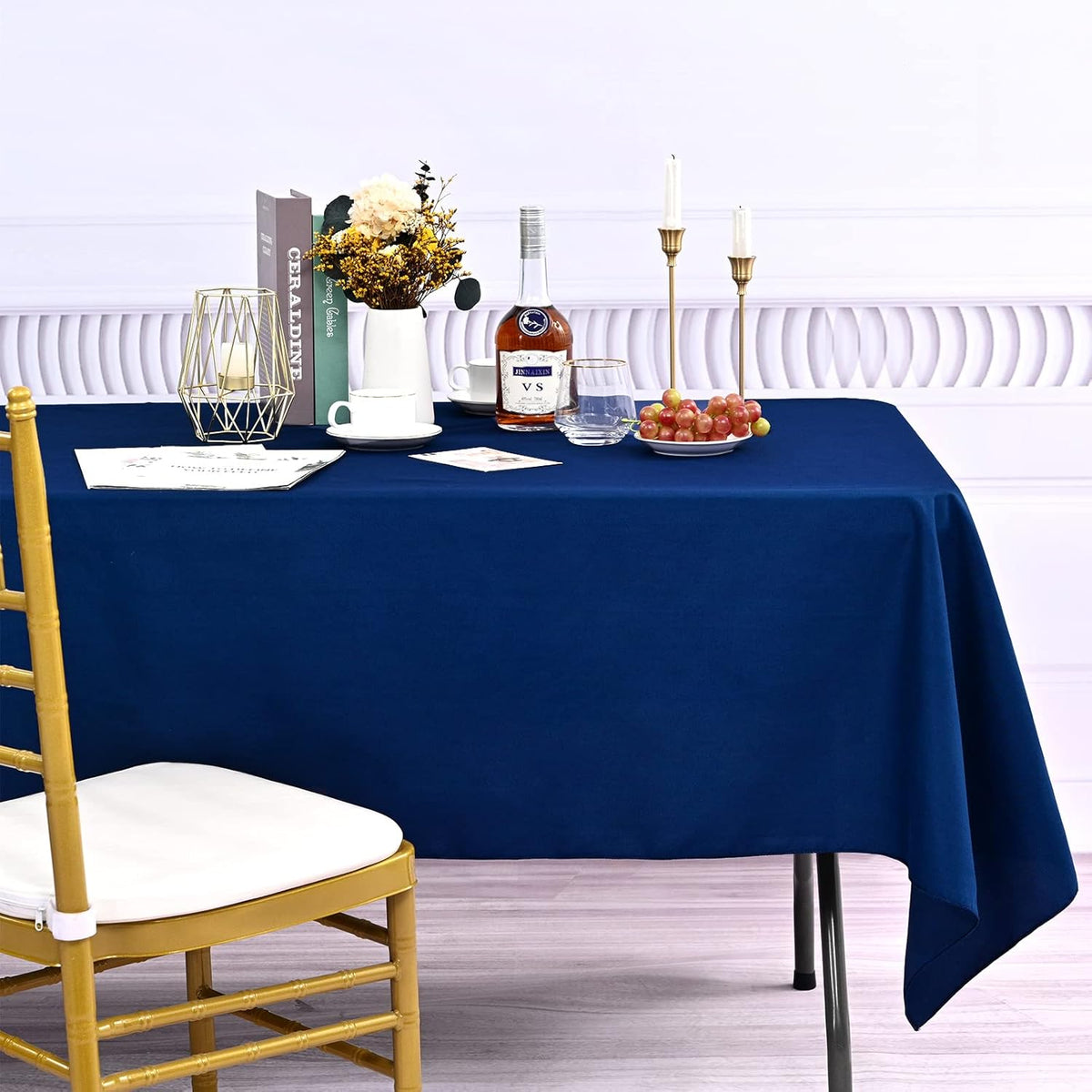 10 Pack Navy Blue Tablecloths for 8ft Rectangle Tables 60 x 126 Inch - Polyester Table Cover Stain