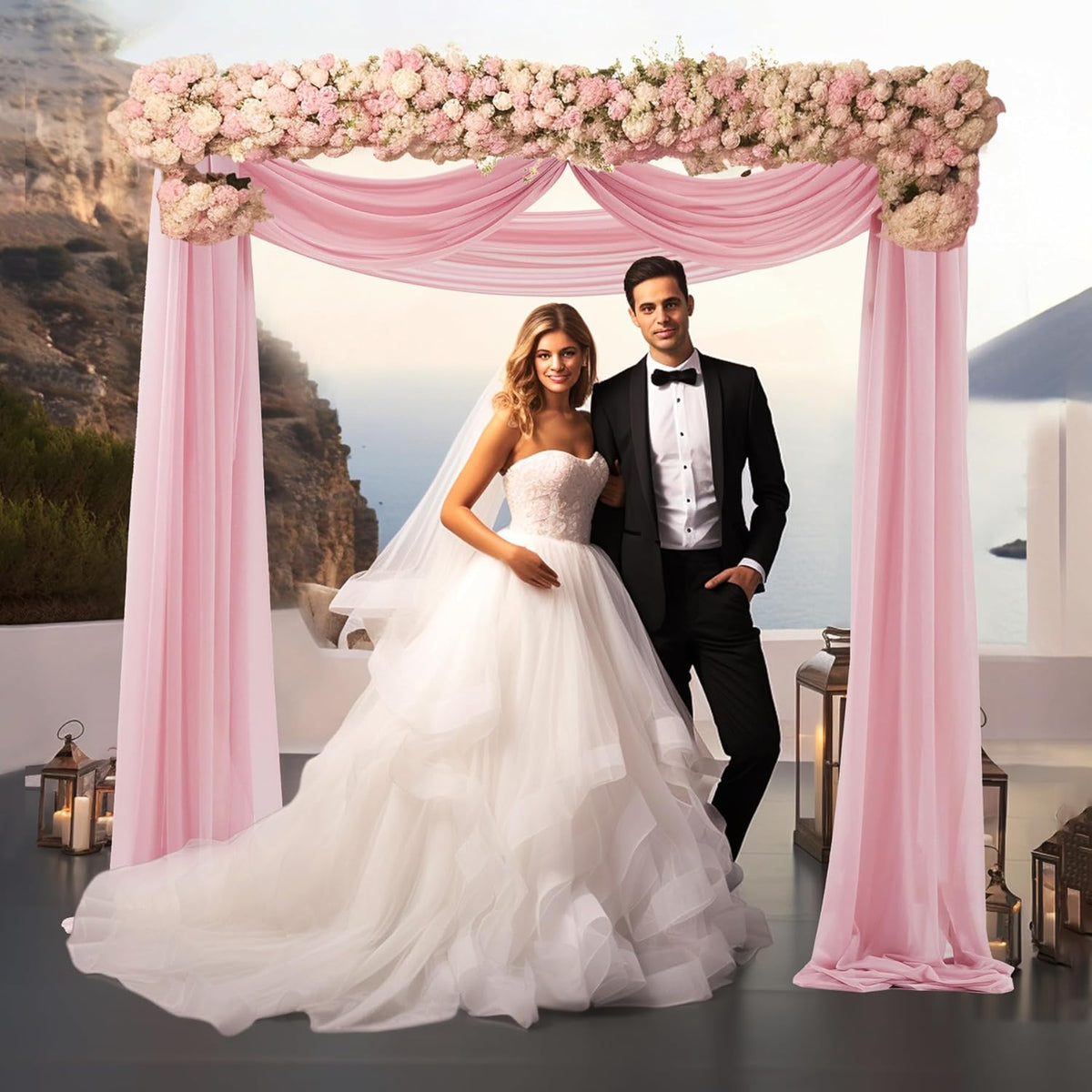 Wedding Arch Draping Fabric, 1 Panel 30" x 20Ft Dusty Rose Sheer Curtain Drapes Extra Wide & Long
