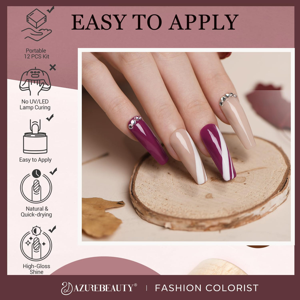 4 Colors Dip Nails Powder Kit, AZUREBEAUTY Fall Winter Brown Purple Dipping Powder Starter Set with
