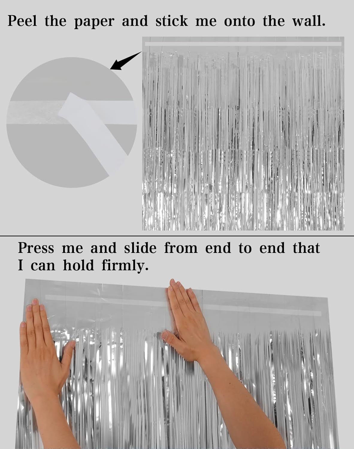 Silver Tinsel Fringe Backdrop Curtains for Parties, Melsan 3.2 x 8 ft Foil Streamer Disco Party