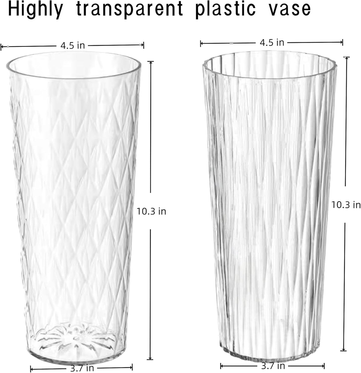 2 Clear Crystal Plastic Flower Vase, 10.2" Acrylic Rose Bouquet Vases for Home Decor Centerpieces