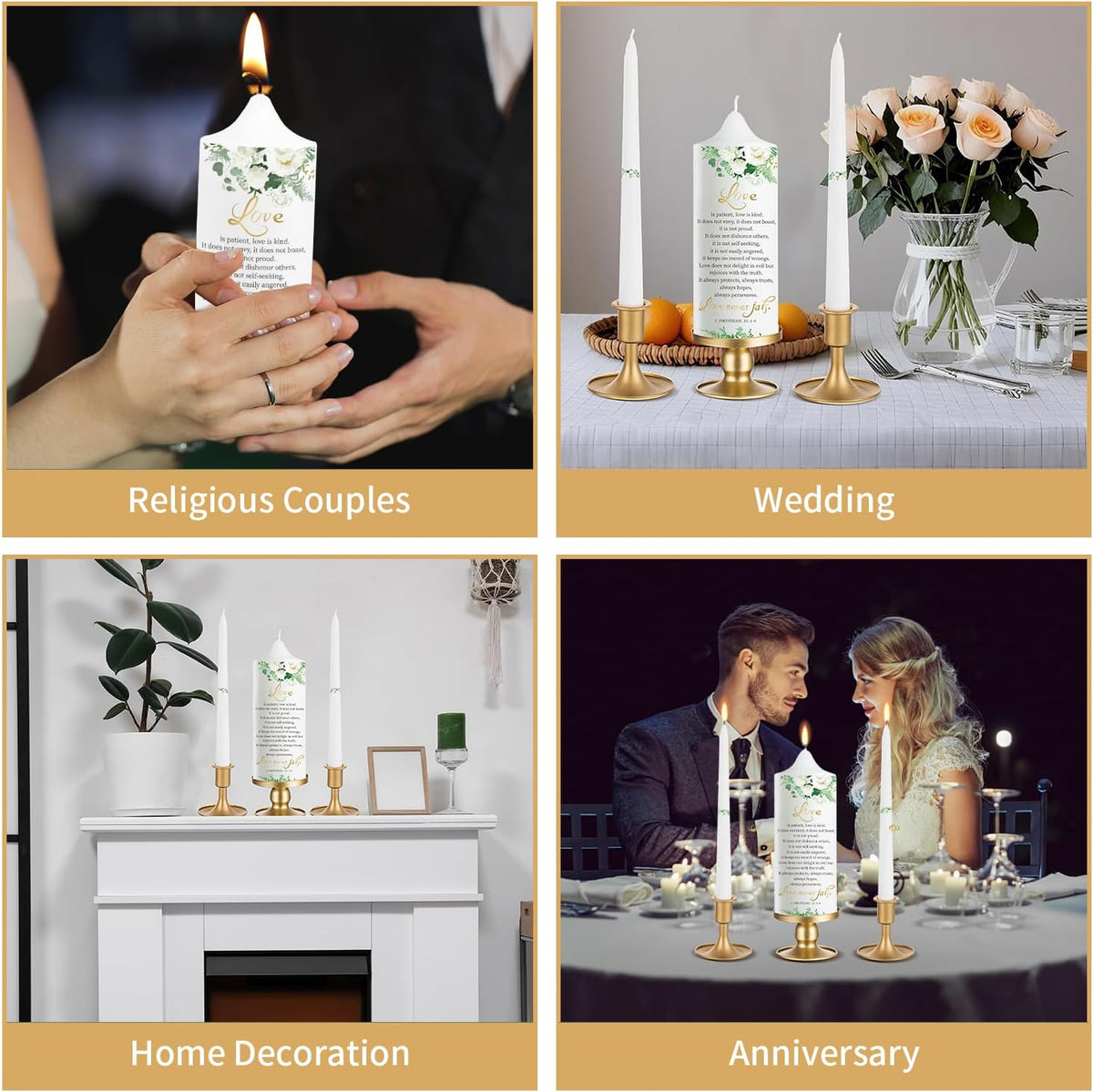 Extrogif Unity Wedding Candles Ceremony Set - 3 Floral Candles Set with Gold Holders, Elegant