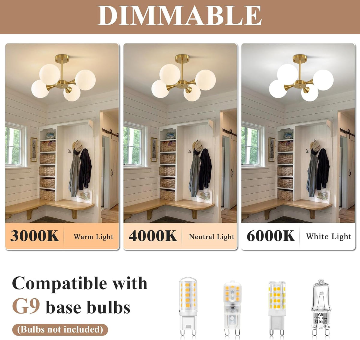 KCO Lighting Modern Globe Ceiling Light Gold Semi Flush Mount Sputnik Chandelier Mid Century