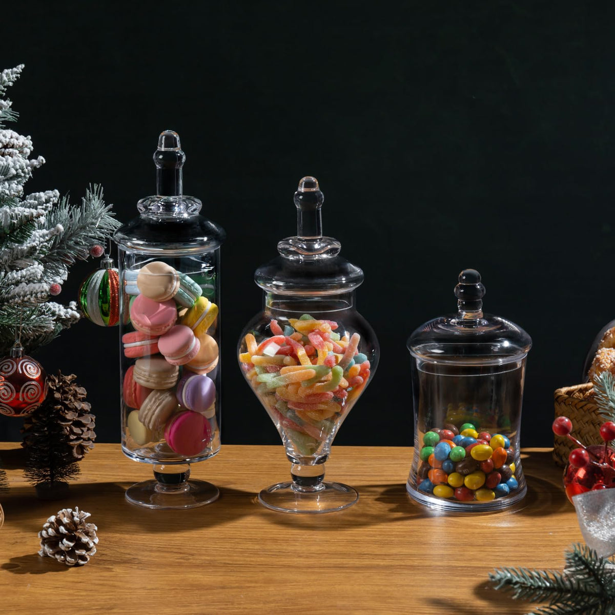 MyGift Clear Glass Apothecary Jars with Lid, Decorative Footed Vase, Candy Buffet Containers Set of