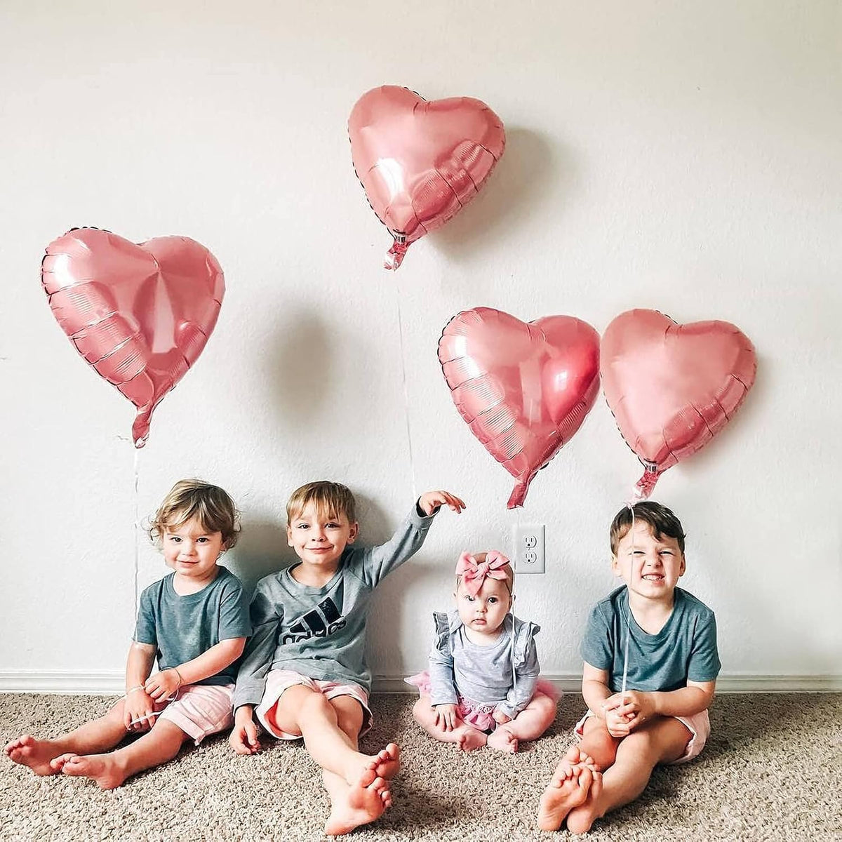 10pcs Rose Gold Foil Heart Shaped Balloons - 18 Inch Heart Mylar Balloons for Baby Shower, Wedding