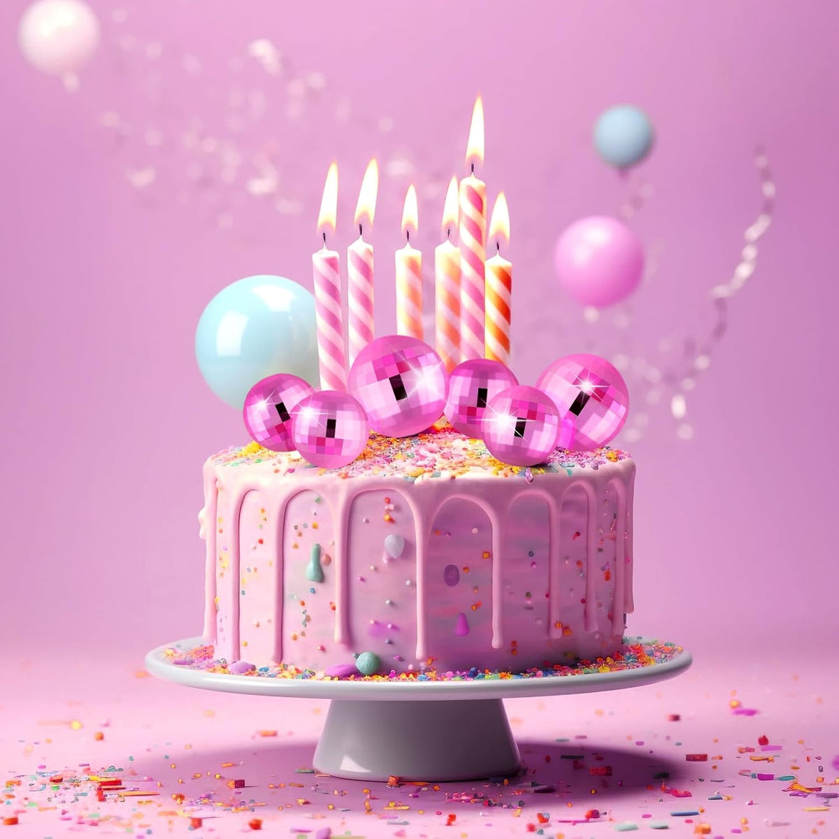 ASTARON 20 Pcs Disco Ball Cake Topper Decorations Sticks Pink Cake Balls Picks Toppers for Birthday