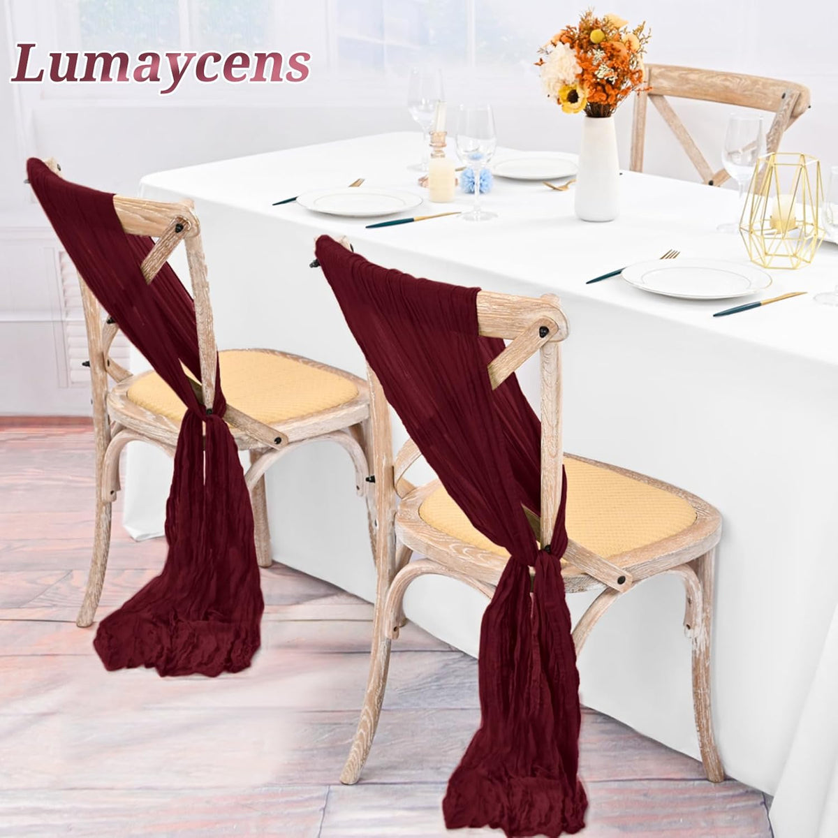 50 PCS Cheesecloth Chair Sashes Bows Wedding Aisle Decorations Chair Ribbon Ties Back Sash for