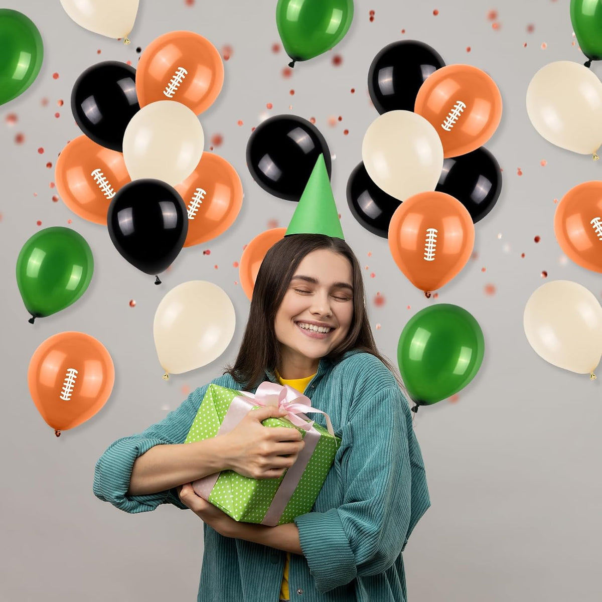 12 Inch Football Printed Party Balloons - Dark Green, Black, Beige - Boys Sports Birthday Party
