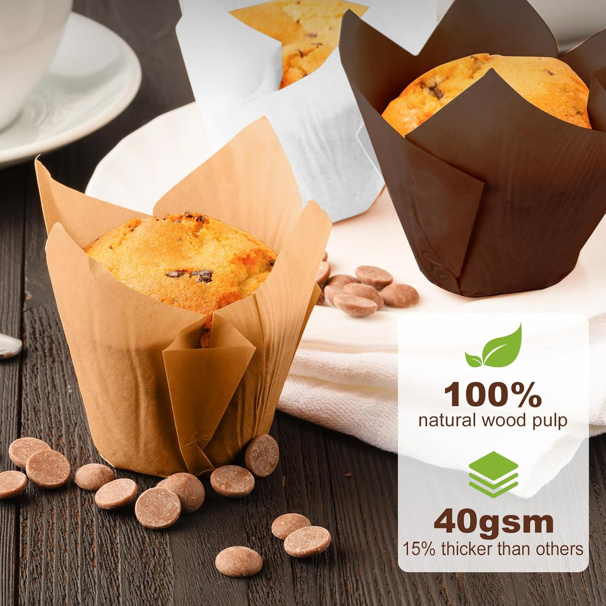 Tulip Cupcake Liners for Baking 200 Cups, Unbleached Parchment paper Muffin Liners, Upgraded