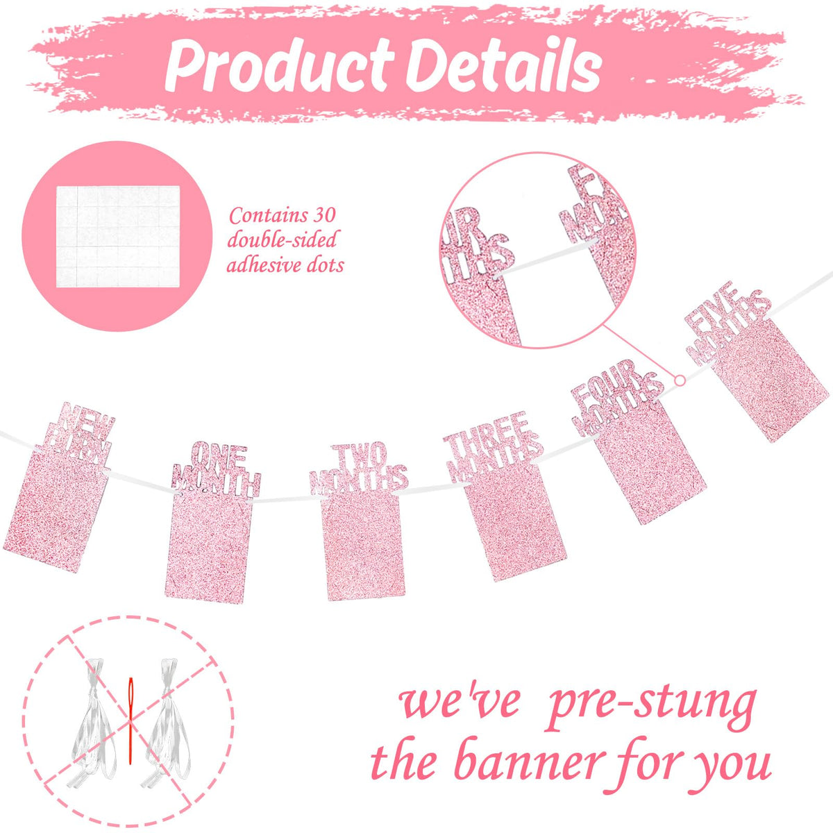 Whaline 1st Birthday Baby Photo Banner for Newborn to 12 Months, Monthly Milestone Photograph