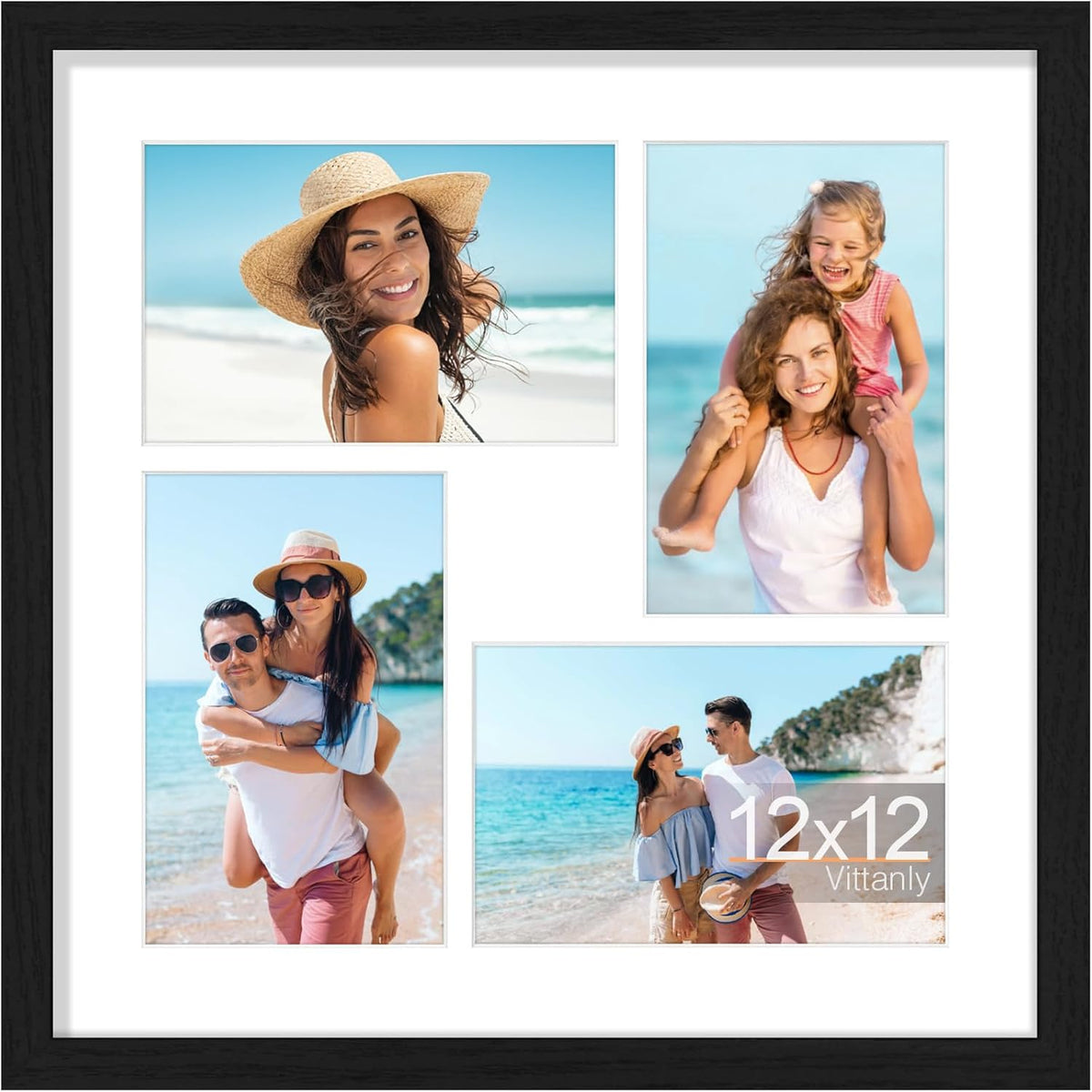 Vittanly 12x12 Collage Picture Frame, Displays 4Pcs 4x6 Pictures with Mat, Picture Frames Collage