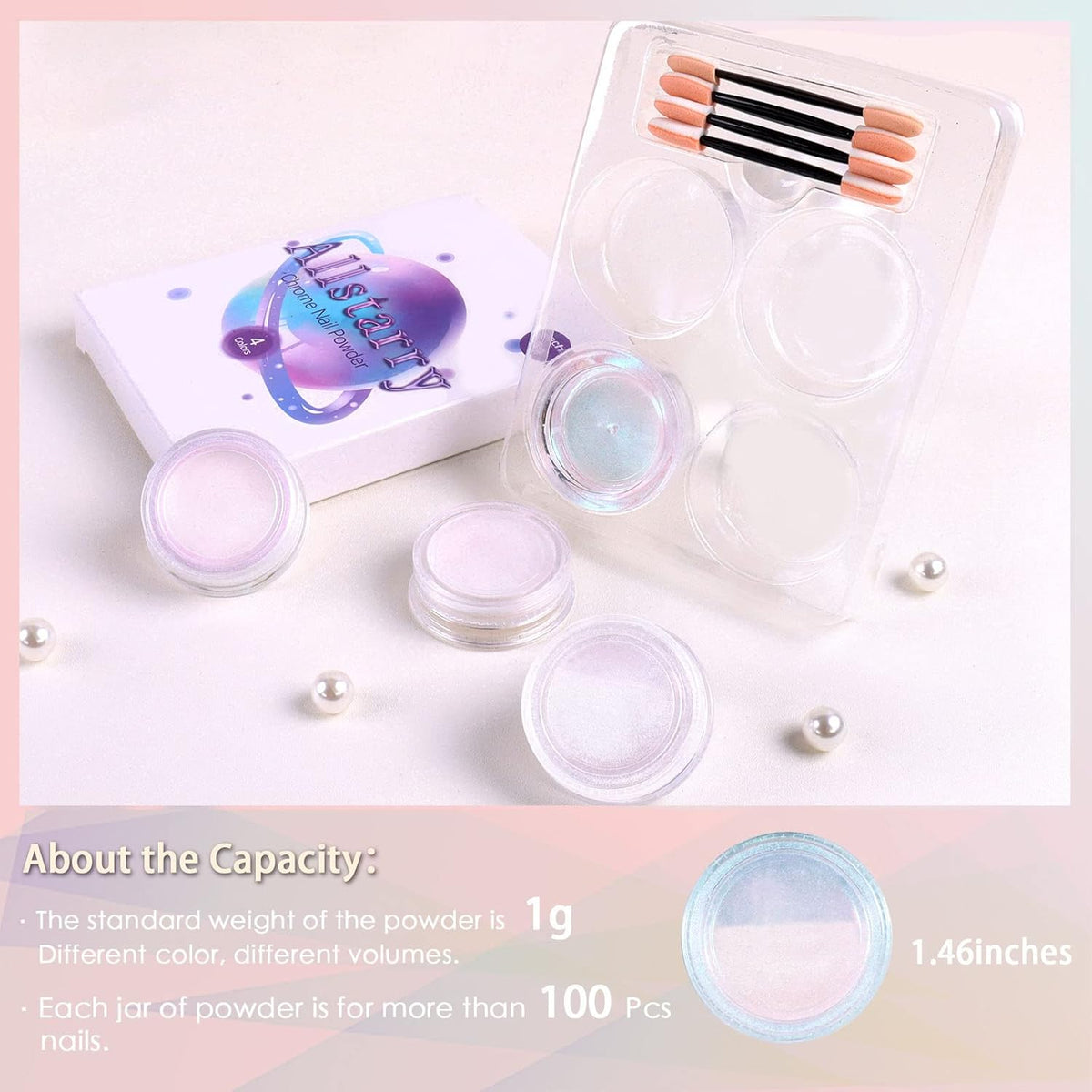 Allstarry Chrome Nail Powder Metallic Mirror Effect Pigment Iridescent Aurora, Mermaid Pearl