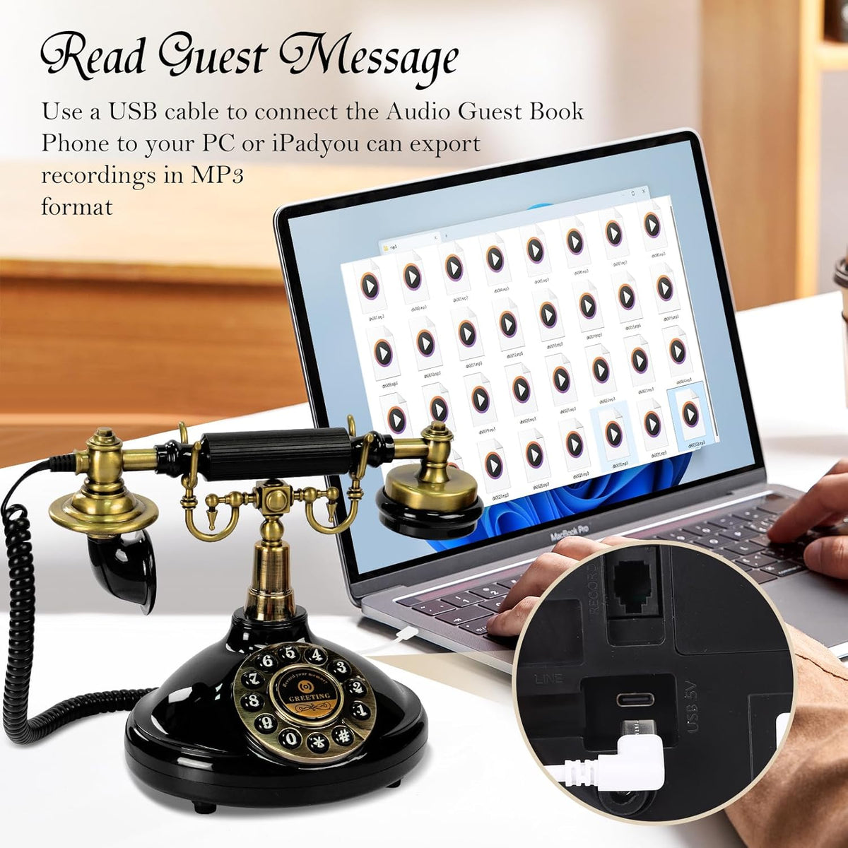 Audio Guest Book Wedding Phone,Audio Guestbook Phone Vintage Style Audio Message Voicemail for