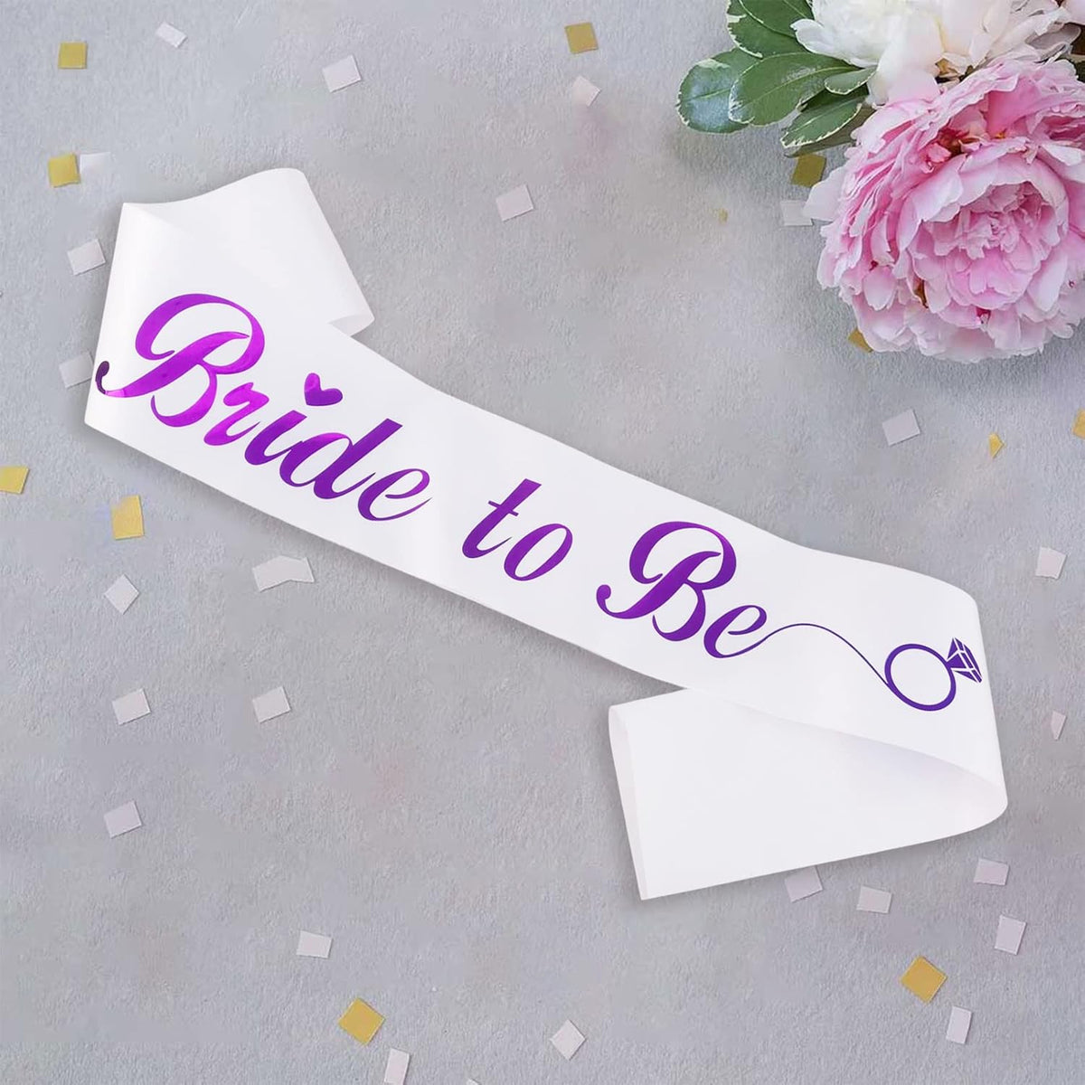 KETAOO Bride to Be Sash, Violet Foil White Lace Bachelorette Sash for Bridal Shower Favors