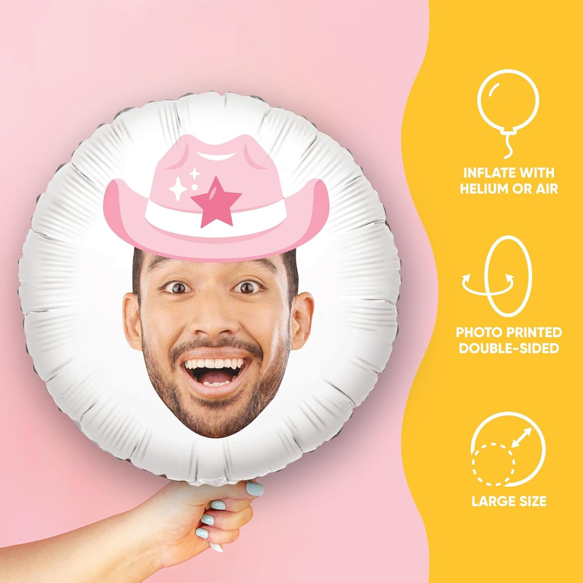 Big Dot of Happiness Personalized Pink Rodeo Cowgirl Fun Face Photo Balloon, Western Bachelorette