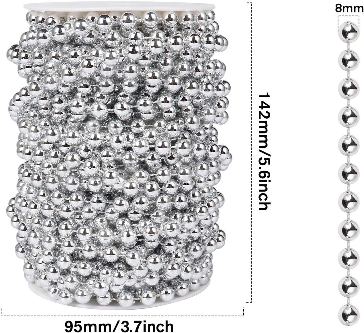 [66 Feet] Silver Pearl Beads Garland, 8MM 22 Yards Silver Faux Pearl Beads String Roll Bulk for DIY