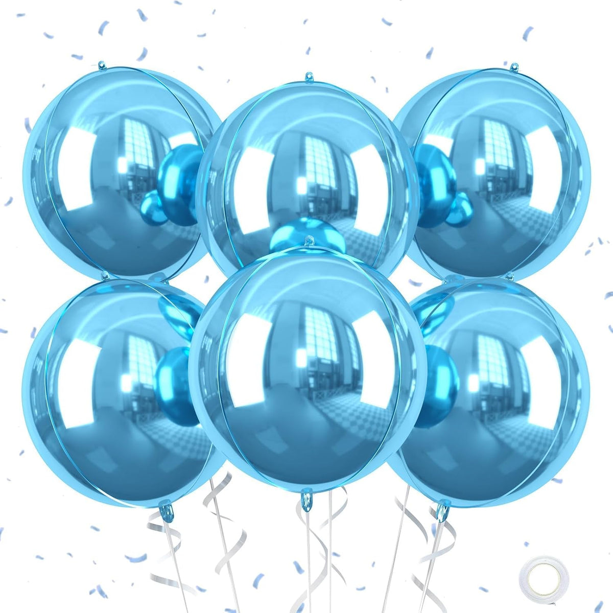 Blue Giant 4D Foil Balloons, Saxuxu 6Pcs Large Metallic Blue Round Balloons, 22 Inch Big Round Foil