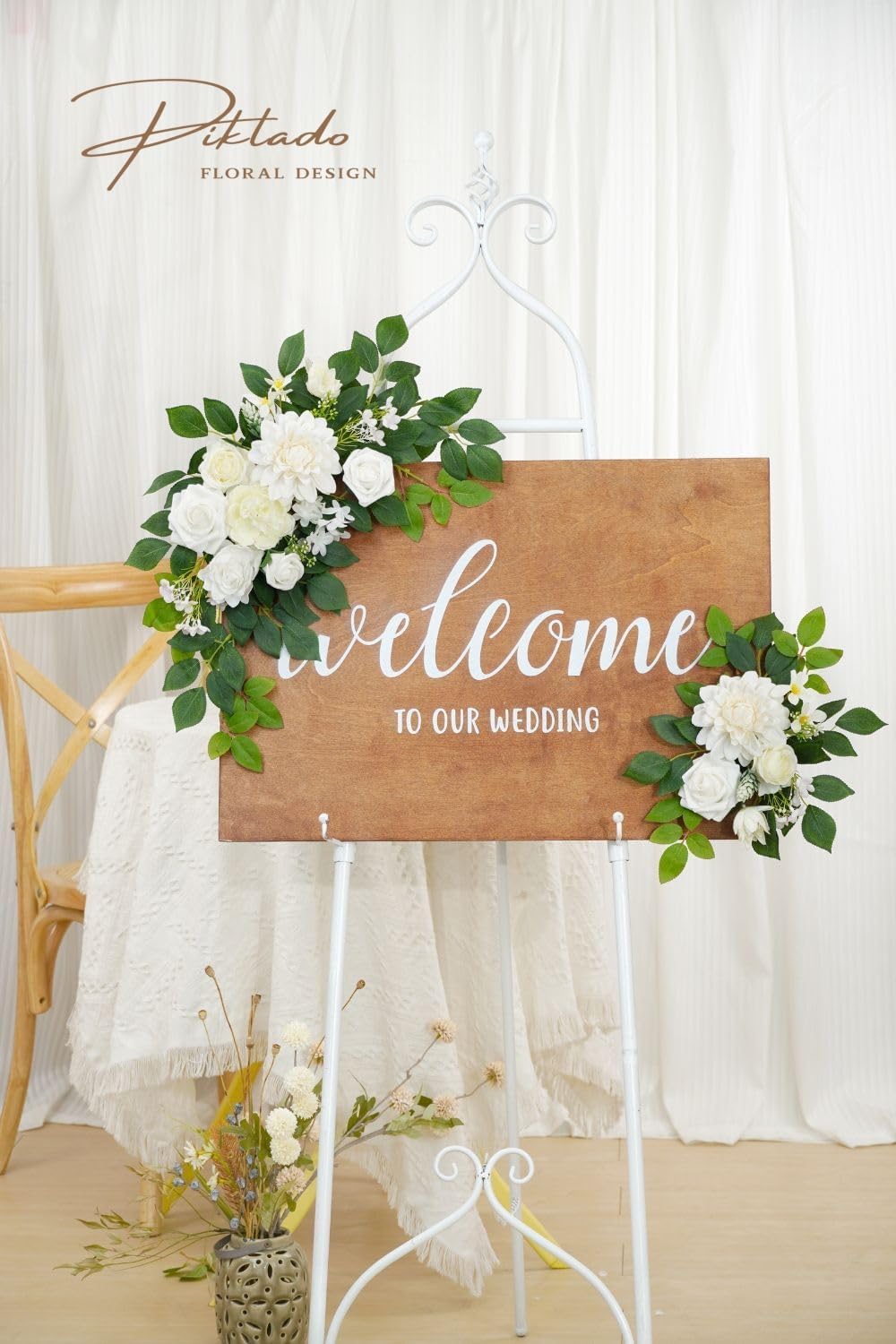 Wedding decor (pack of 2) Welcome Sign Flower Backdrop Garland For Ceremony Reception Wall Easel