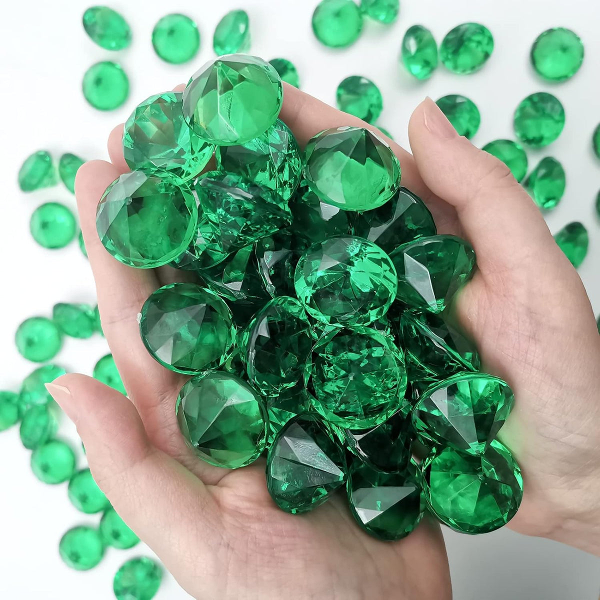 100 pcs Acrylic Diamond Gems, Green Acrylic Diamonds 1 Inch Faux Diamonds Large Acrylic Diamond