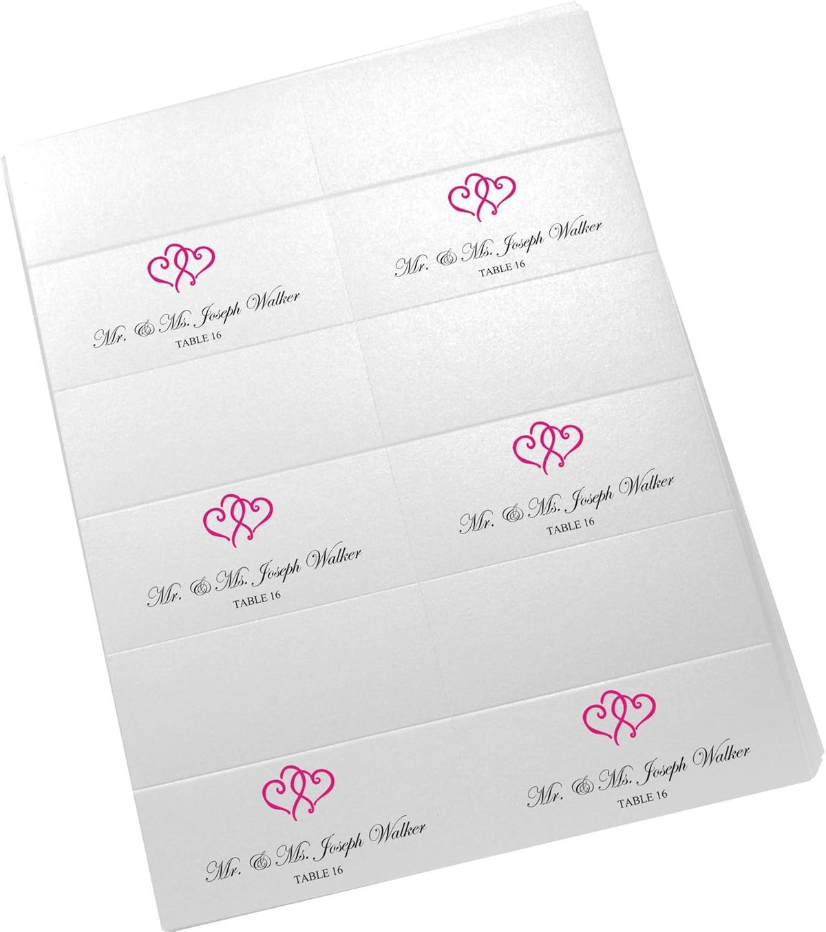 Linked Hearts Printable Place Cards, Fuschia (Choose Color), Set of 60 (10 Sheets), Laser & Inkjet