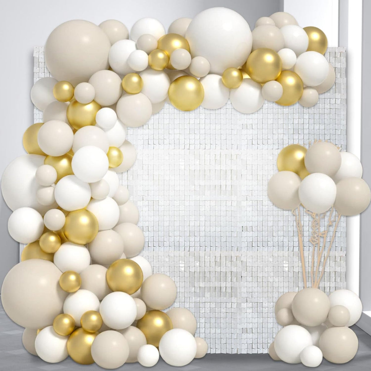 12PCS White Shimmer Wall Backdrop, Square Sequin Photo Backdrops Panel, Glitter Wall Background for