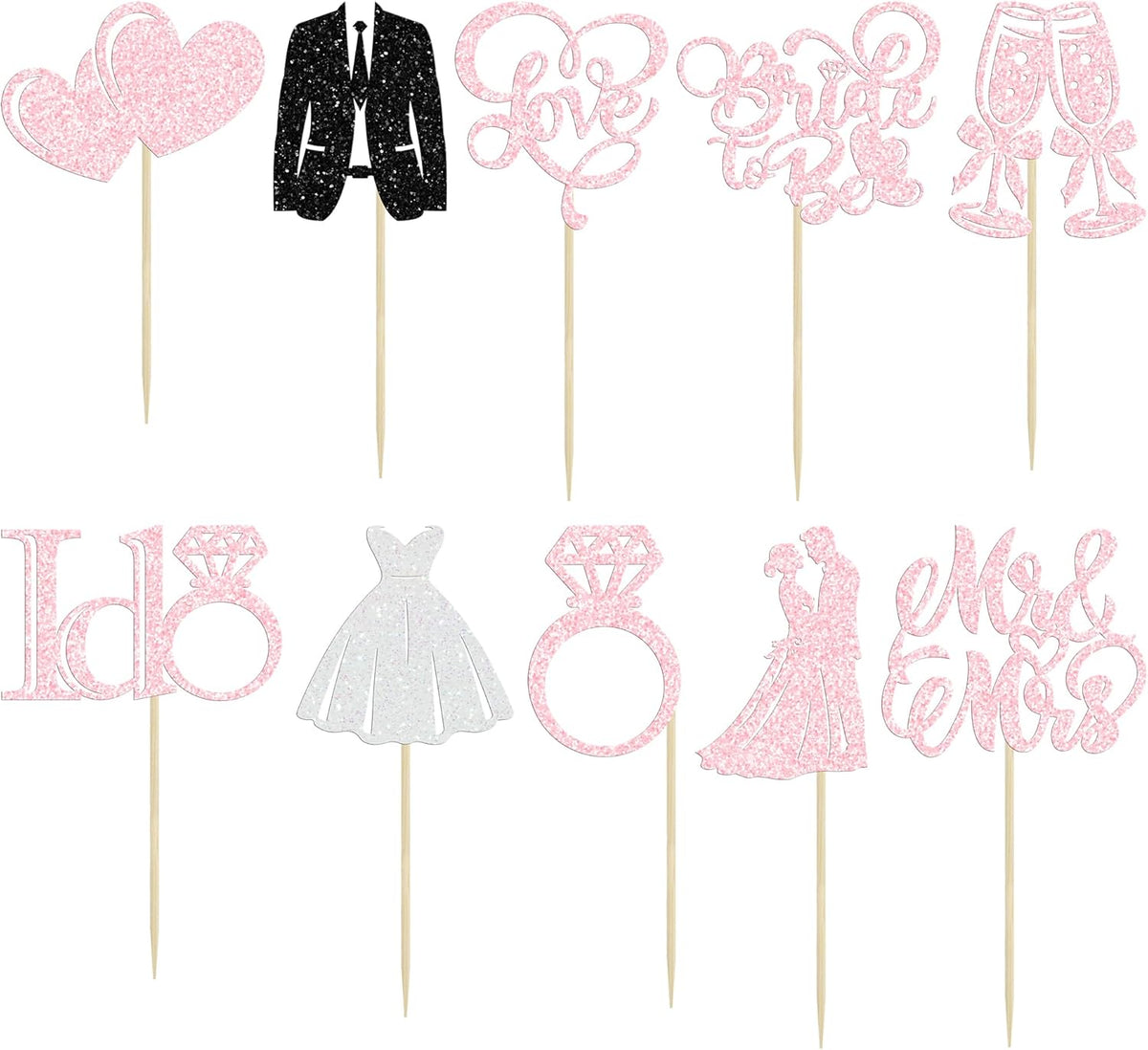 Gyufise 30Pcs Bride to Be Cupcake Toppers Glitter Diamond Ring I Do Love Cupcake Picks Miss to Mrs