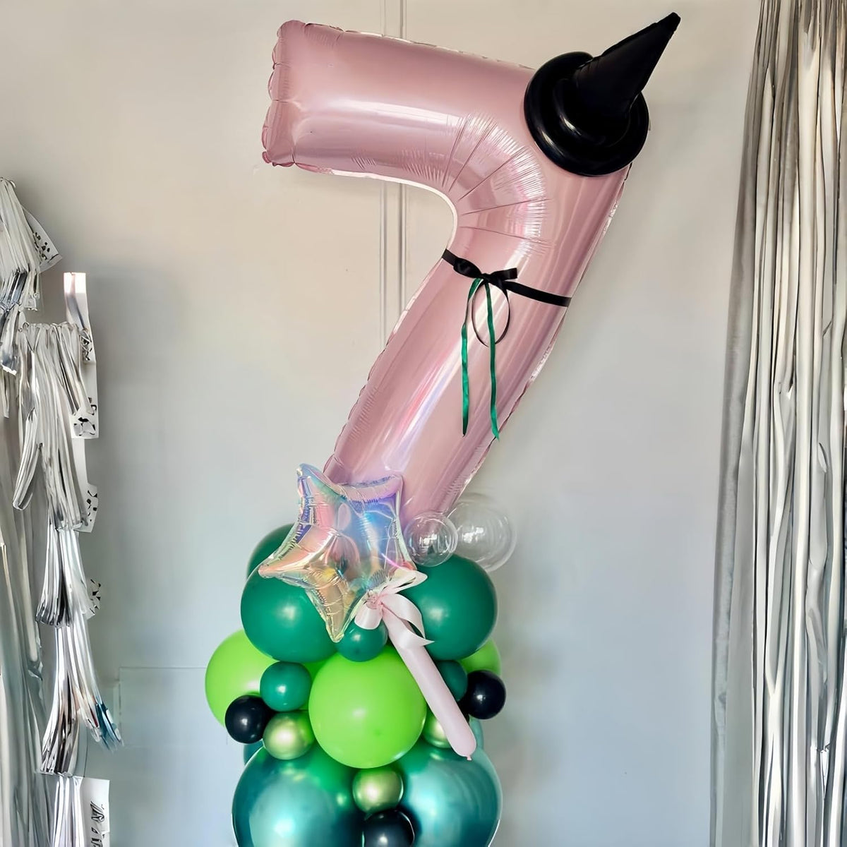 Light Pink Foil Balloon Number 7, 40'' Giant Self Inflating Number Balloons Set 0-9, Large Pastel