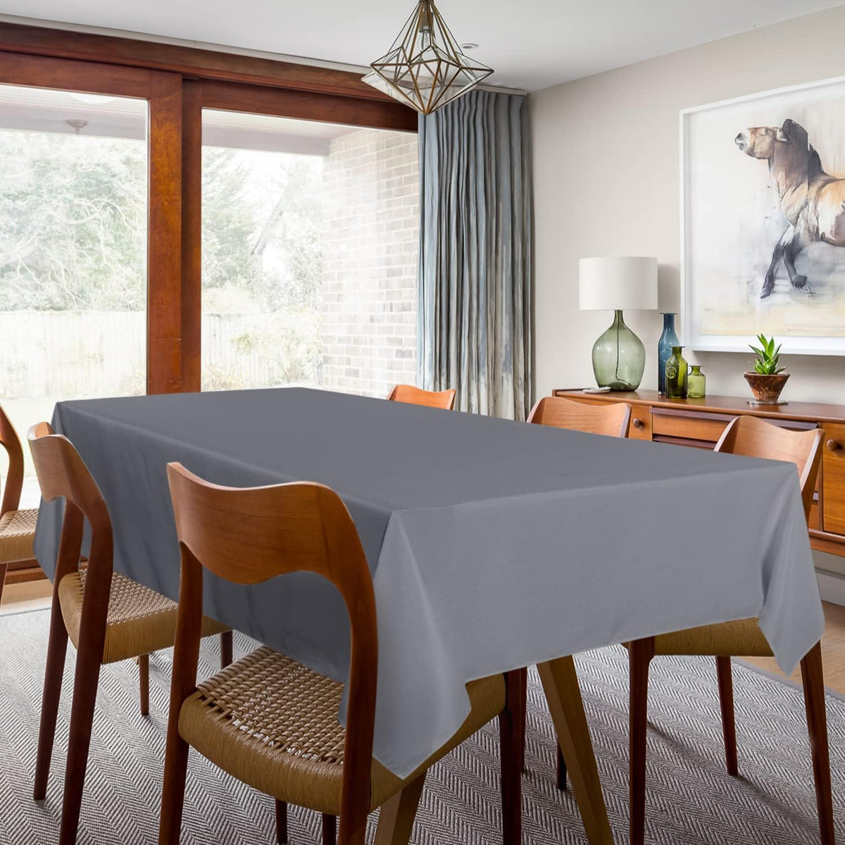 sancua 2 Pack Light Grey Tablecloth 60 x 84 Inch, Rectangle 4 Feet Table Cloth - Stain and Wrinkle