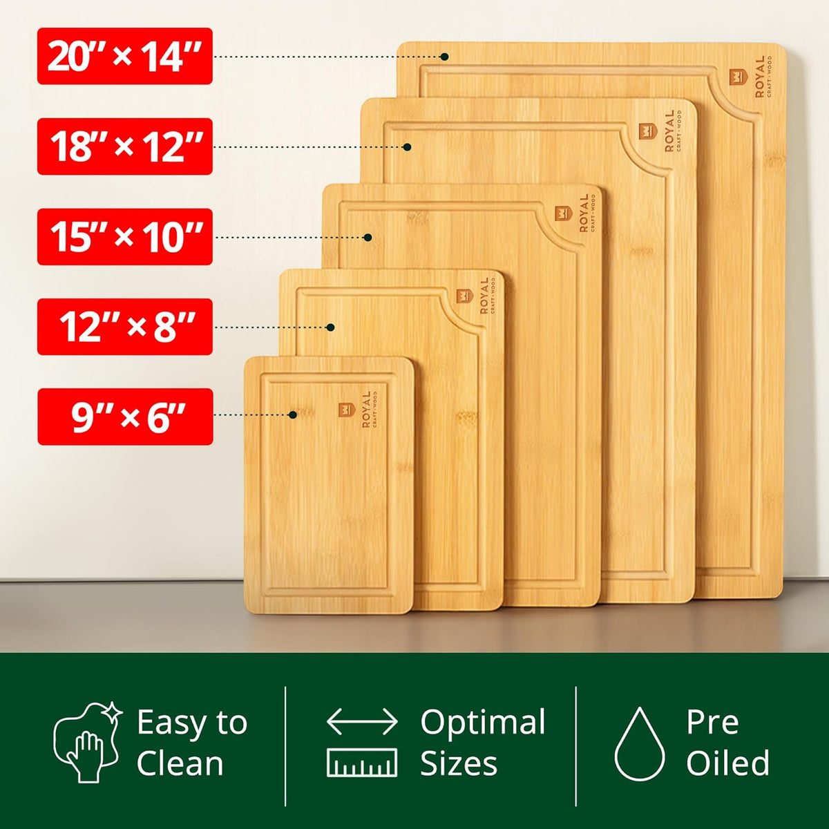 ROYAL CRAFT WOOD Wooden Cutting Boards for Kitchen Meal Prep & Serving - Bamboo Wood Serving Board