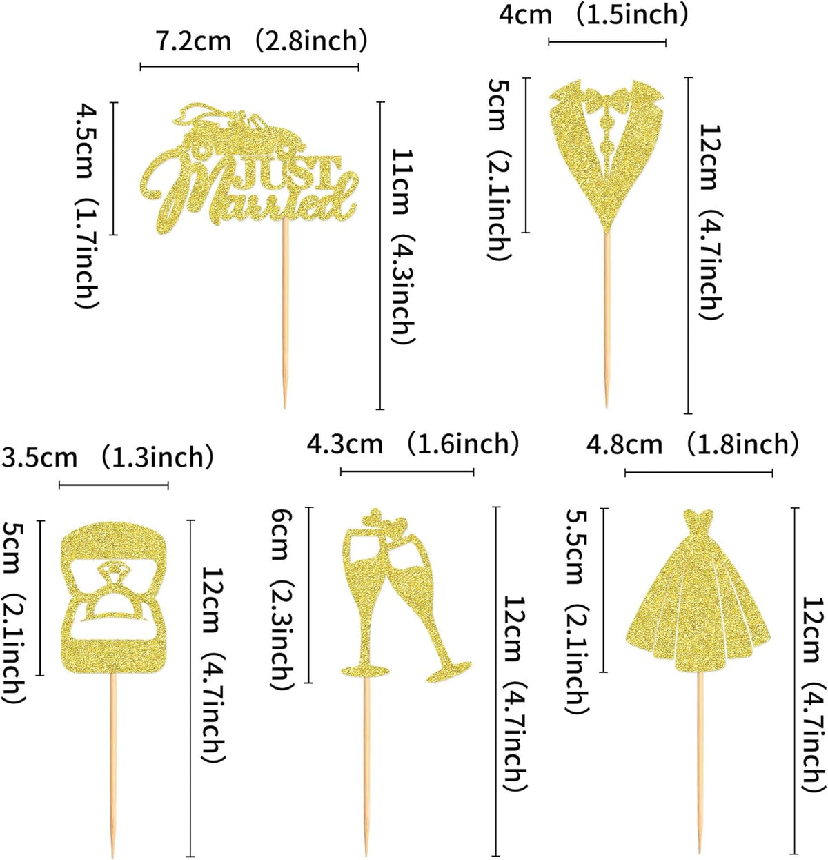 25 Pcs Bride and Groom Cupcake Toppers Wedding Dress Diamond Ring Cupcake Picks Bridal Shower