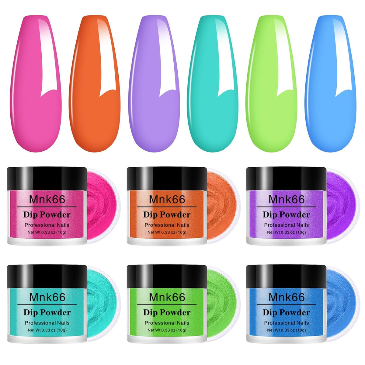 Neon Dip Powder Set, 6 Colors - Glossy Nail Art Manicure DIY Salon Home Gift for Ladies