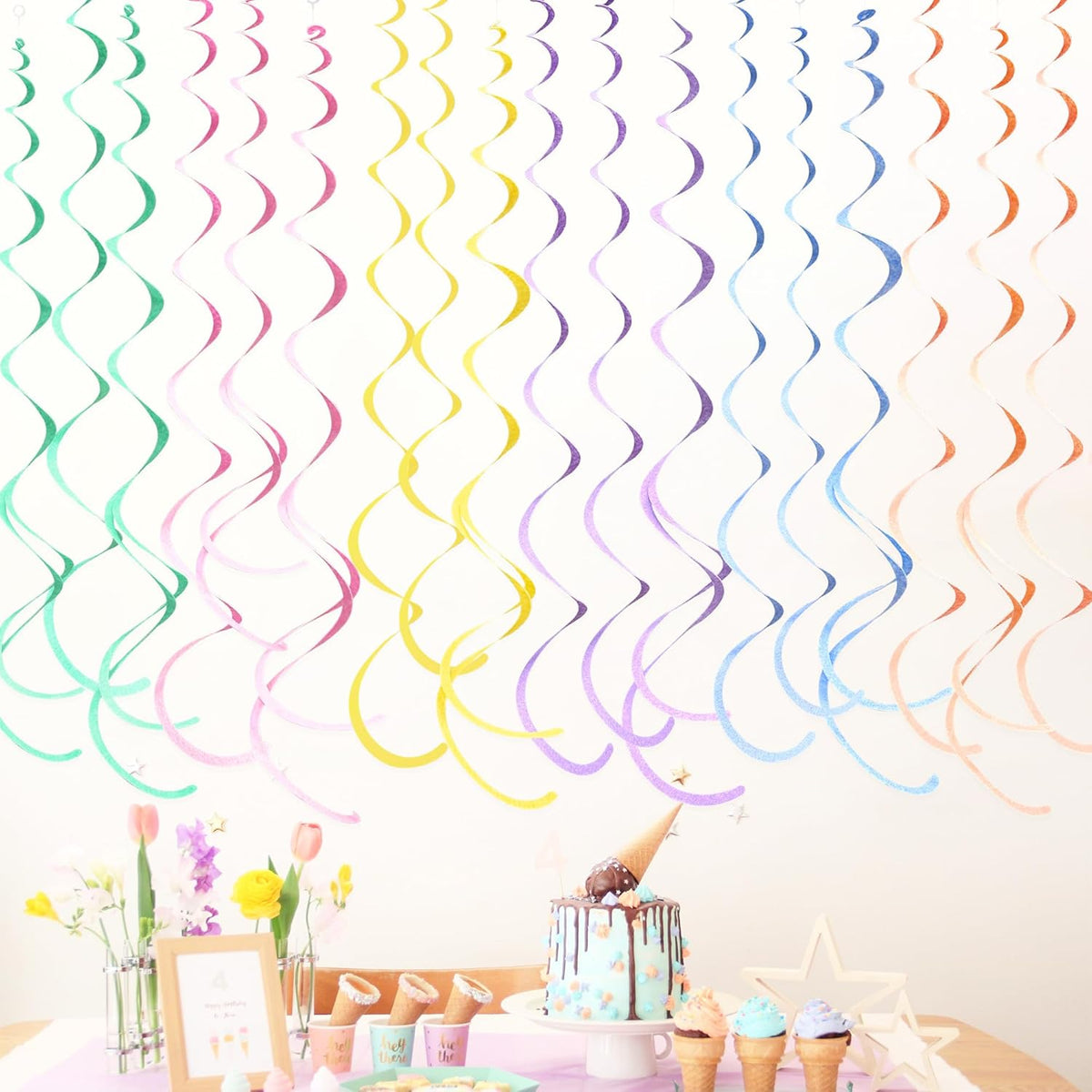 36 Pcs Pastel Hanging Swirl Decorations Pastel Color Felt Swirl Streamer Spiral Ceiling Decorations