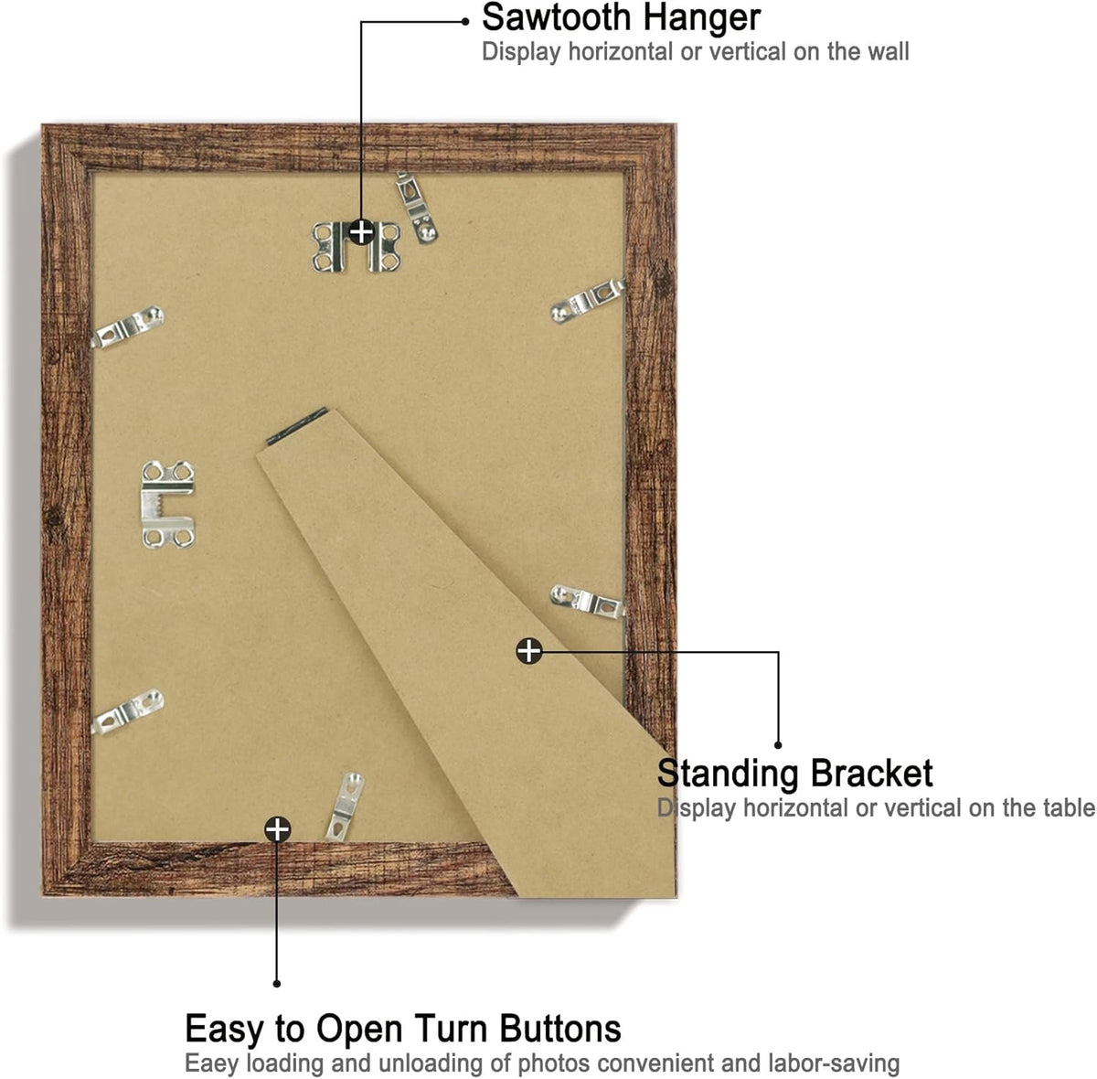 8.5x11 Picture Frame Set of 4, High Definition Real Glass Rustic Frame, Wood Photo Frames 8.5 by 11