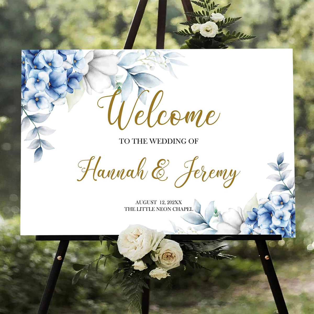 Dusty Blue Wedding Welcome Sign, Editable Floral Template, Printable Ceremony Signage, Elegant