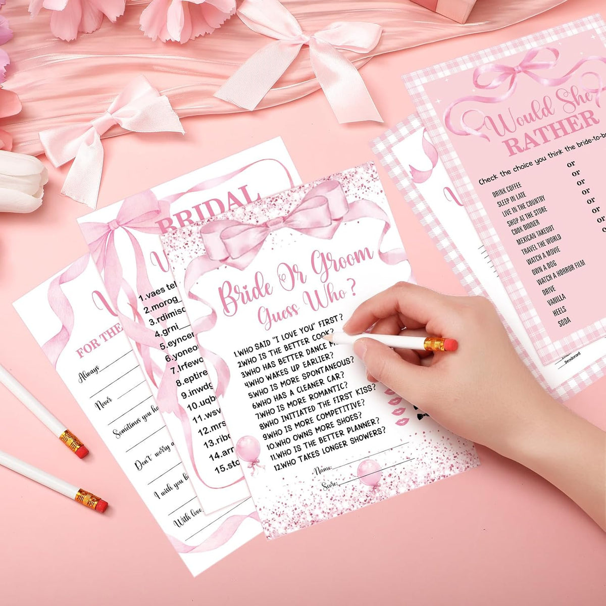 Teling 145 Pieces Bridal Shower Game Bridal Shower Favors Set Wedding Games Cards and Pencils for