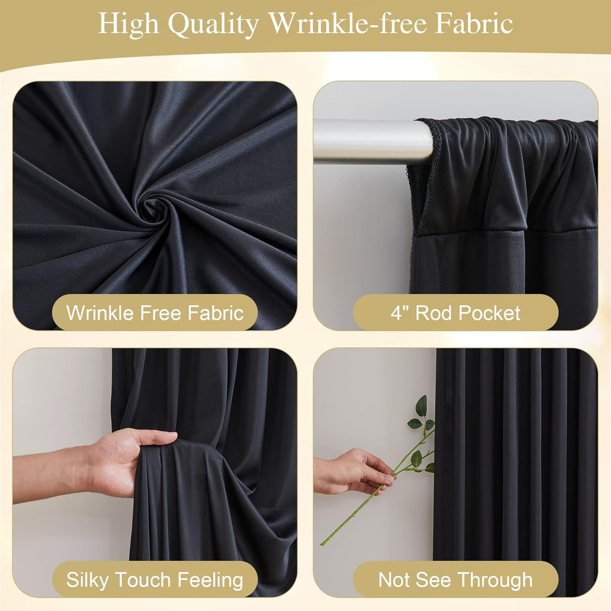 Black Backdrop Curtain with Lights String for Parties,10x10FT Wrinkle Free Black Drapes Wedding