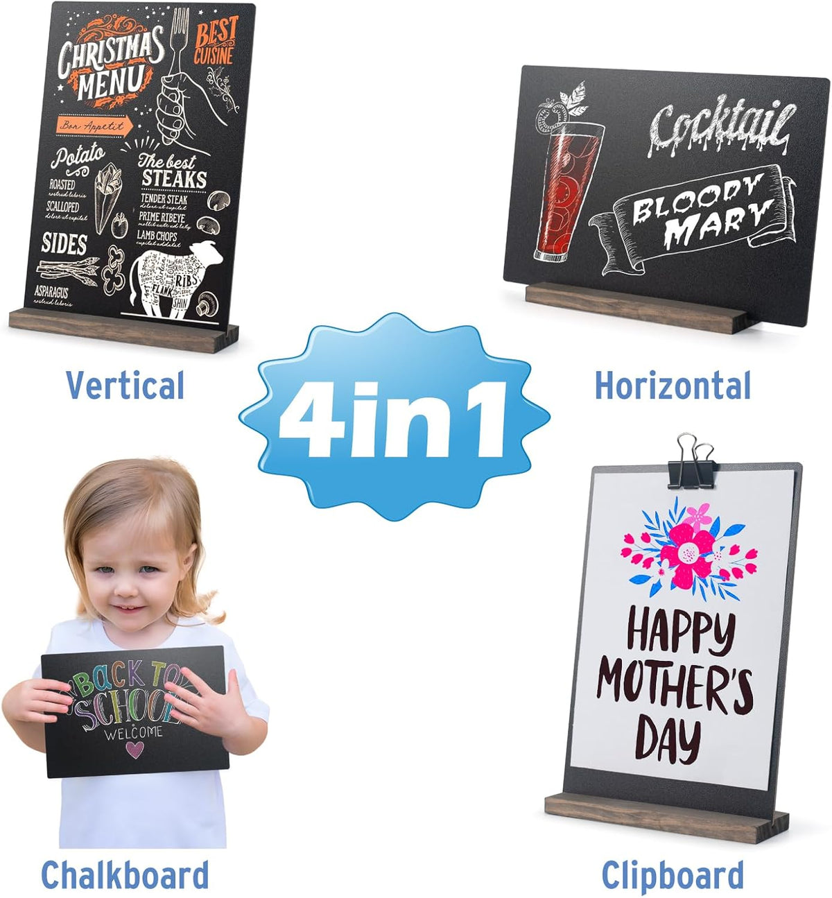 ONUPGO Mini Chalkboard Signs, 6 x 9 Inch Vintage Tabletop Chalk Board Sign with Base Stands