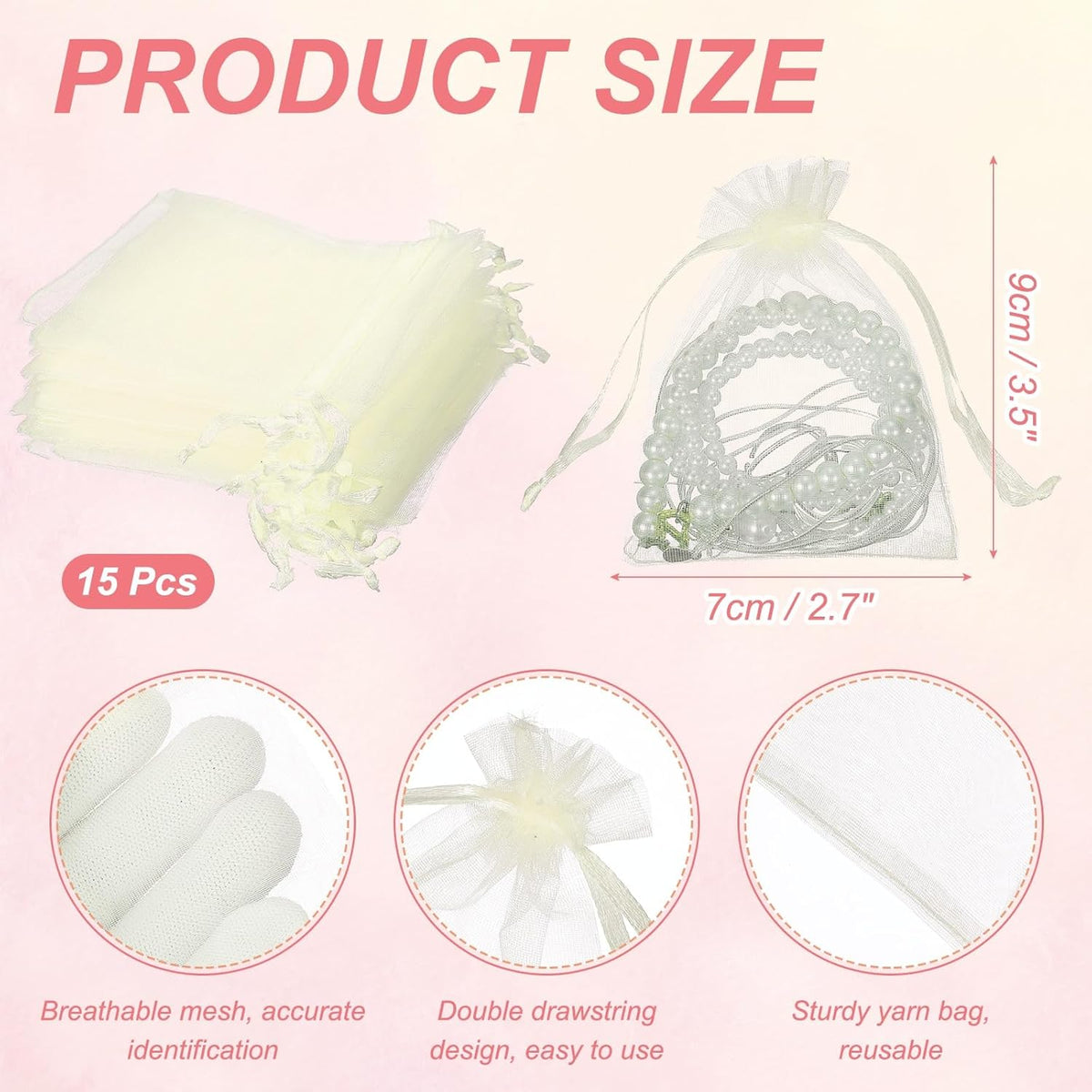 uxcell 50 Pcs Organza Gift Bags, 2.7x3.5 Inch Drawstring Pouches Jewelry Gift Bags, Small Wedding