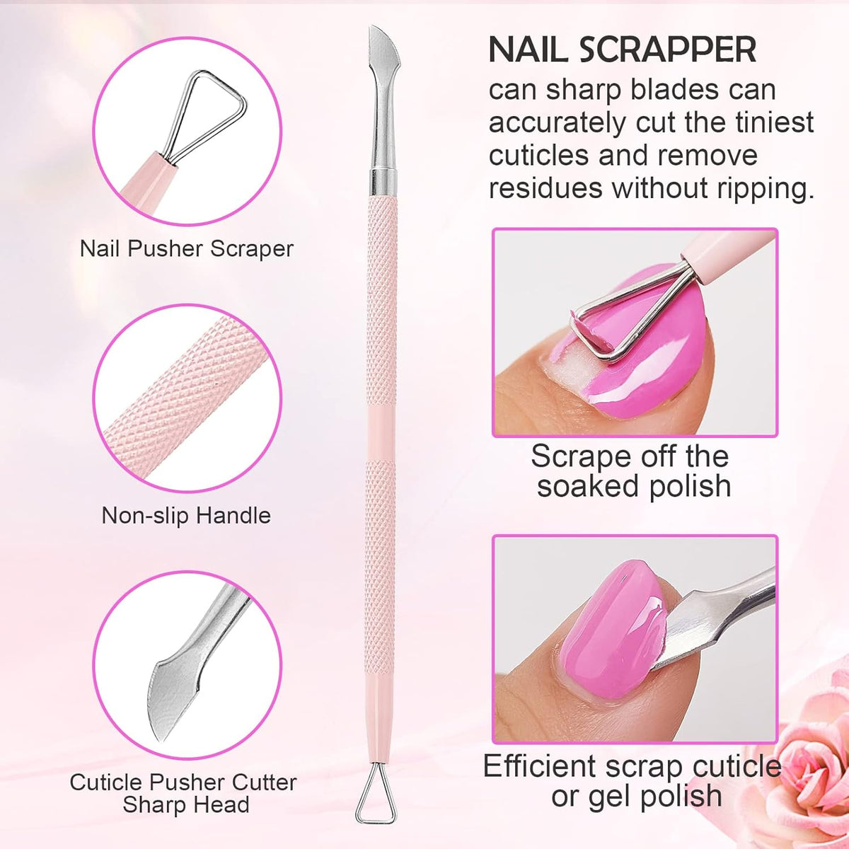 Makartt Cuticle Trimmer with Cuticle Pusher, 3 PCS Pink Nail Cuticle Nipper Professional Pedicure