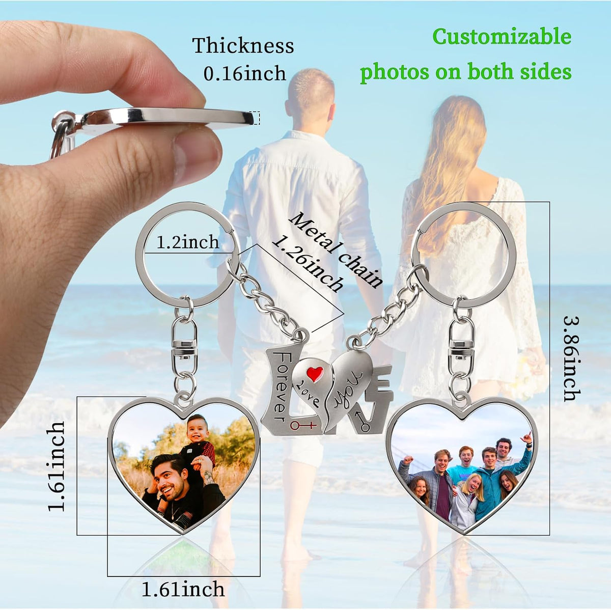 Double Side Custom Keychain with Picture Personalized Engraving Photo Text Customized Gifts for Men