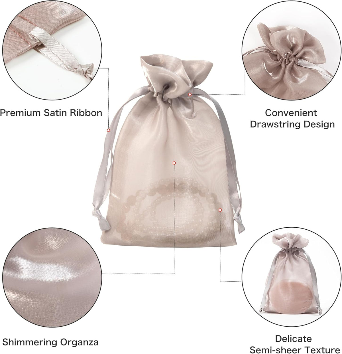 20 Pcs Champagne Small Organza Bags 6X9 inch for Wedding Favors with Drawstring, Mini Mesh Gift