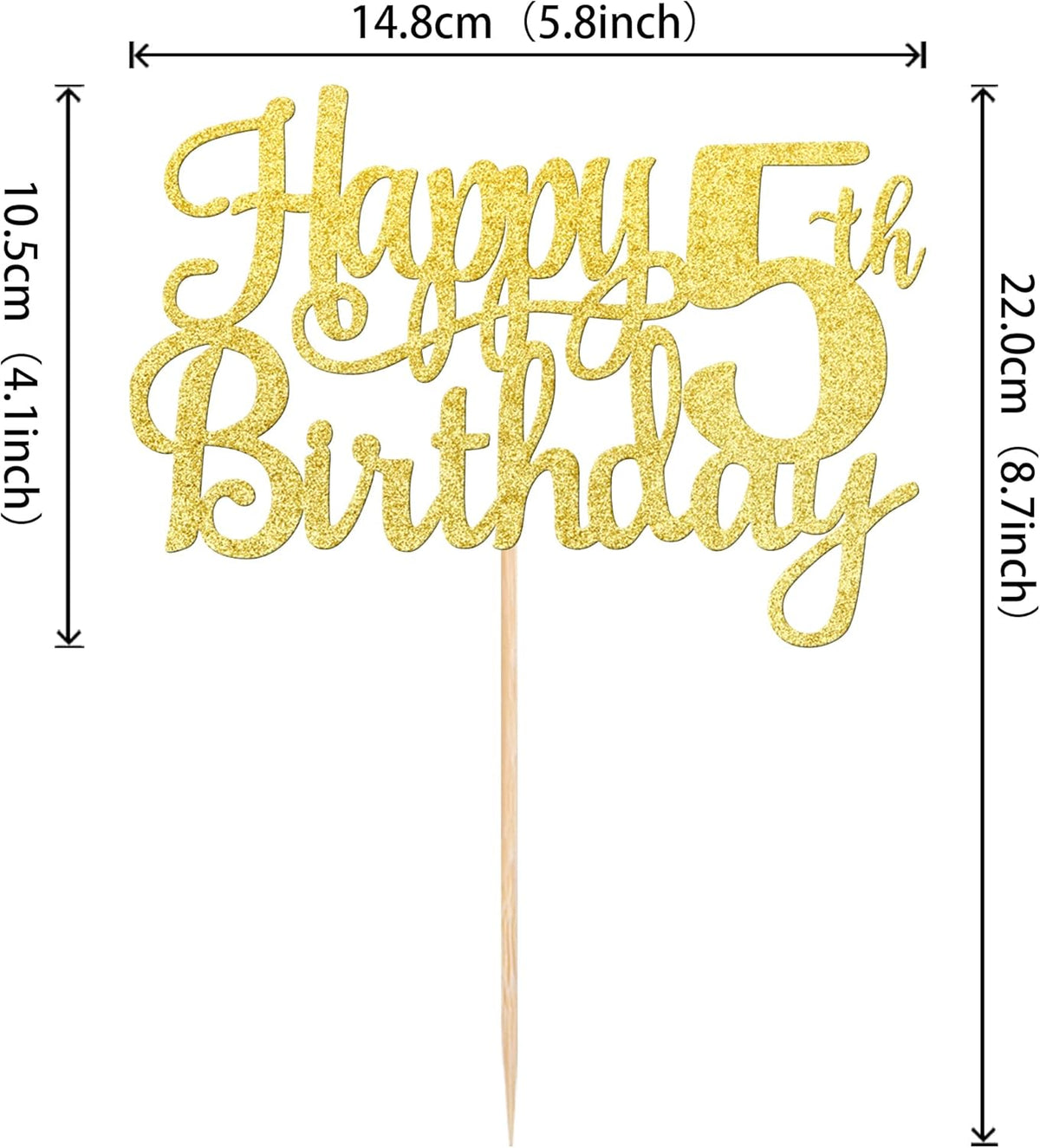 1 PCS Happy 5th Birthday Cake Topper - Gold Glitter Cheers to 5 Years - Fabulous Cake Decoration