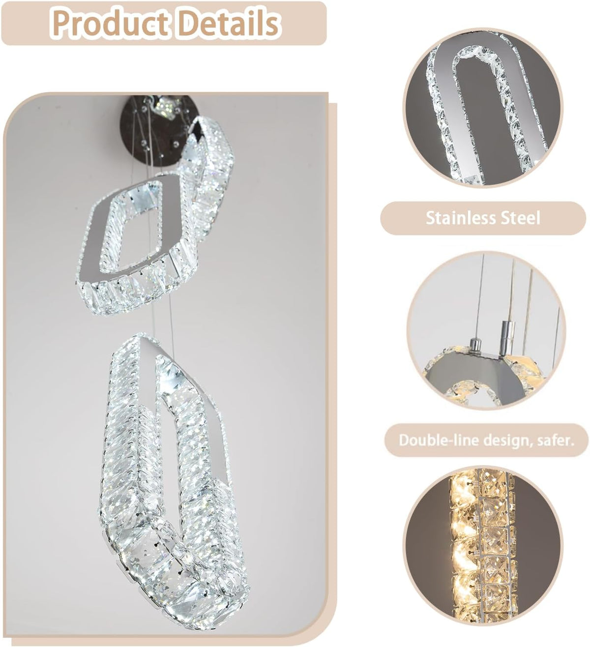3-Light Modern Pendant Light for Kitchen Island Crystal Ring Chandelier Silver LED Pendant Lighting