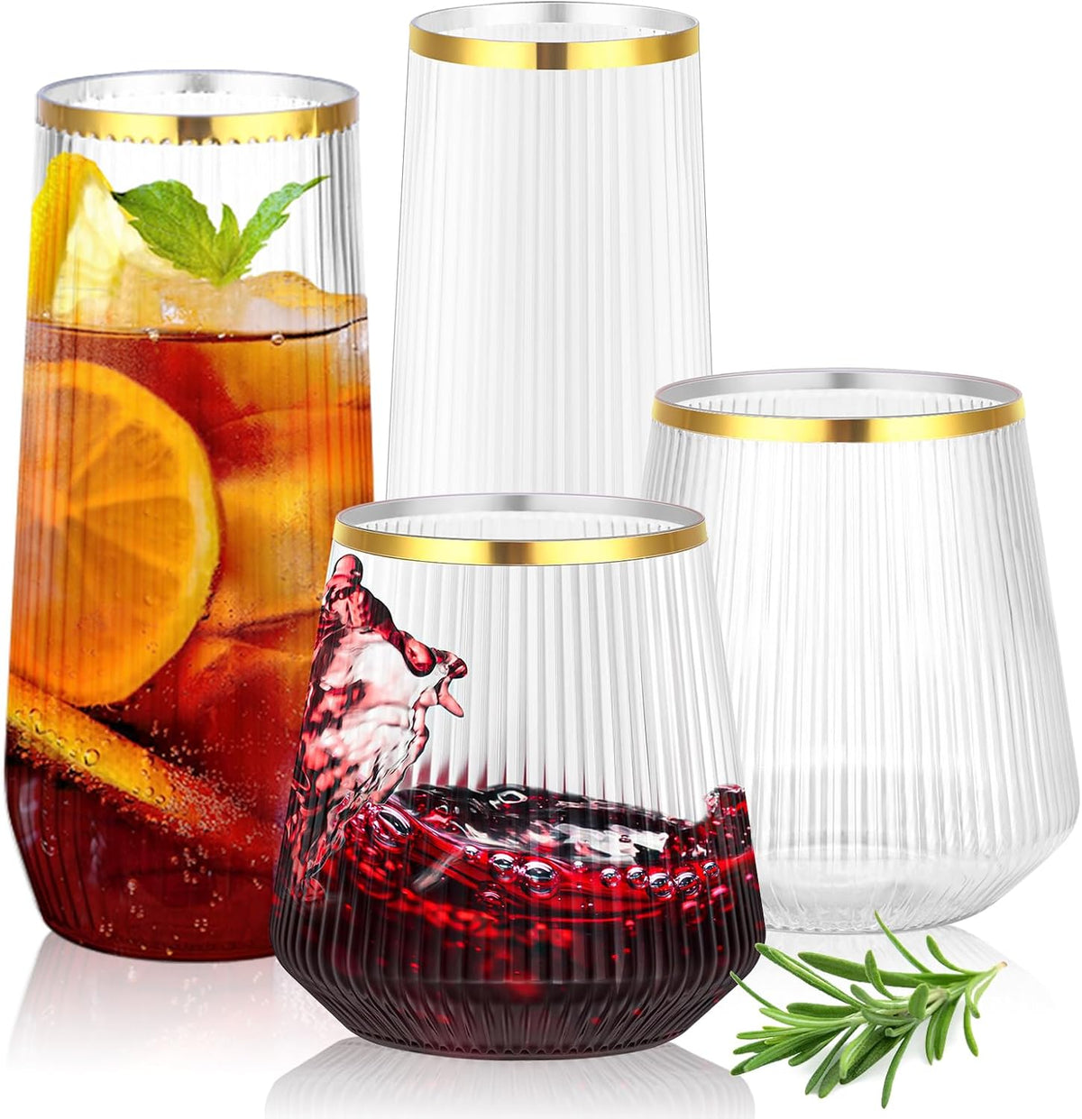 mwellewm 48 Pcs Plastic Wine Glasses Disposable, Cocktail Glasses Set 9 OZ Stemless Champagne
