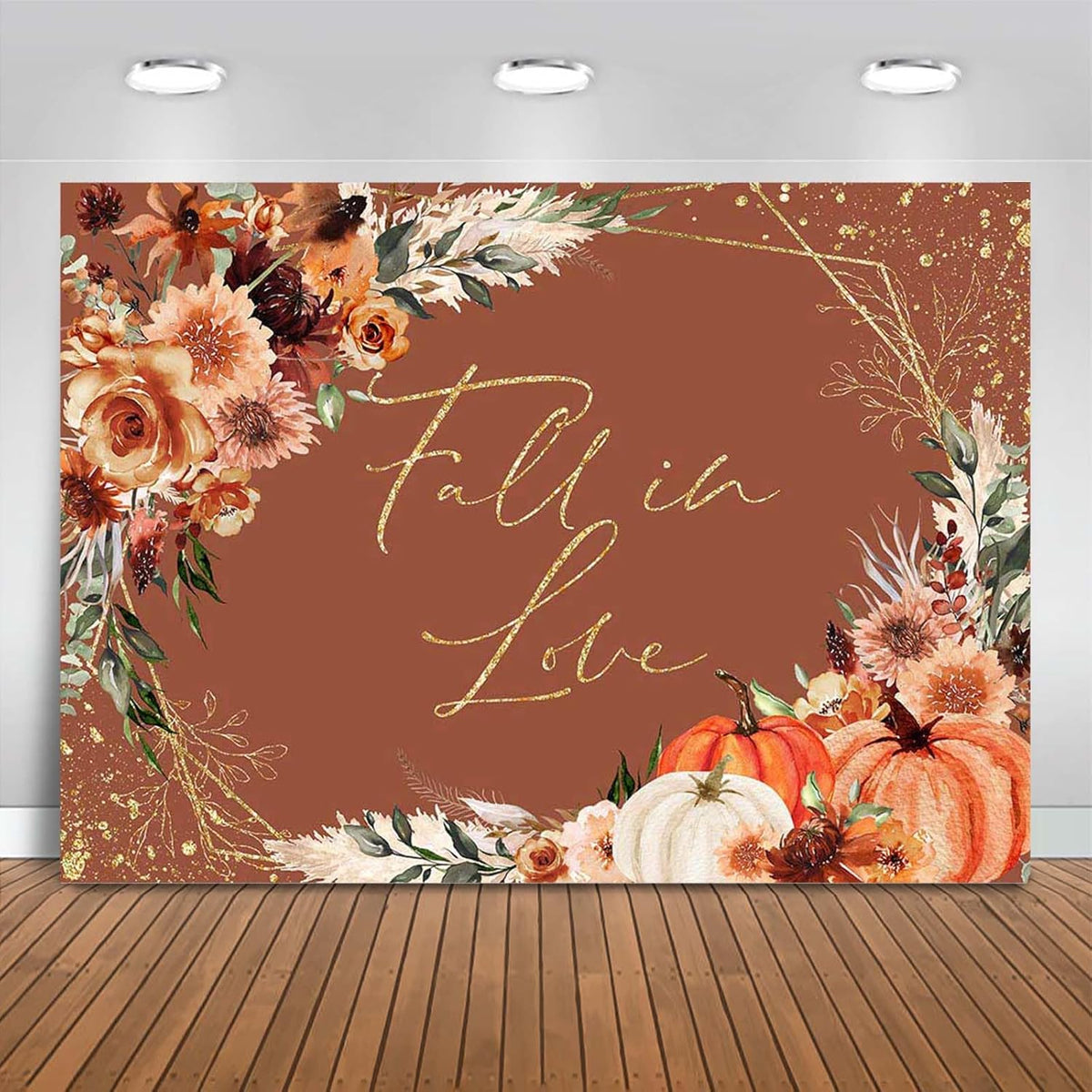 Mocsicka Fall in Love Bridal Shower Backdrop Boho Autumn Leaves Pumpkin Bride Shower Background