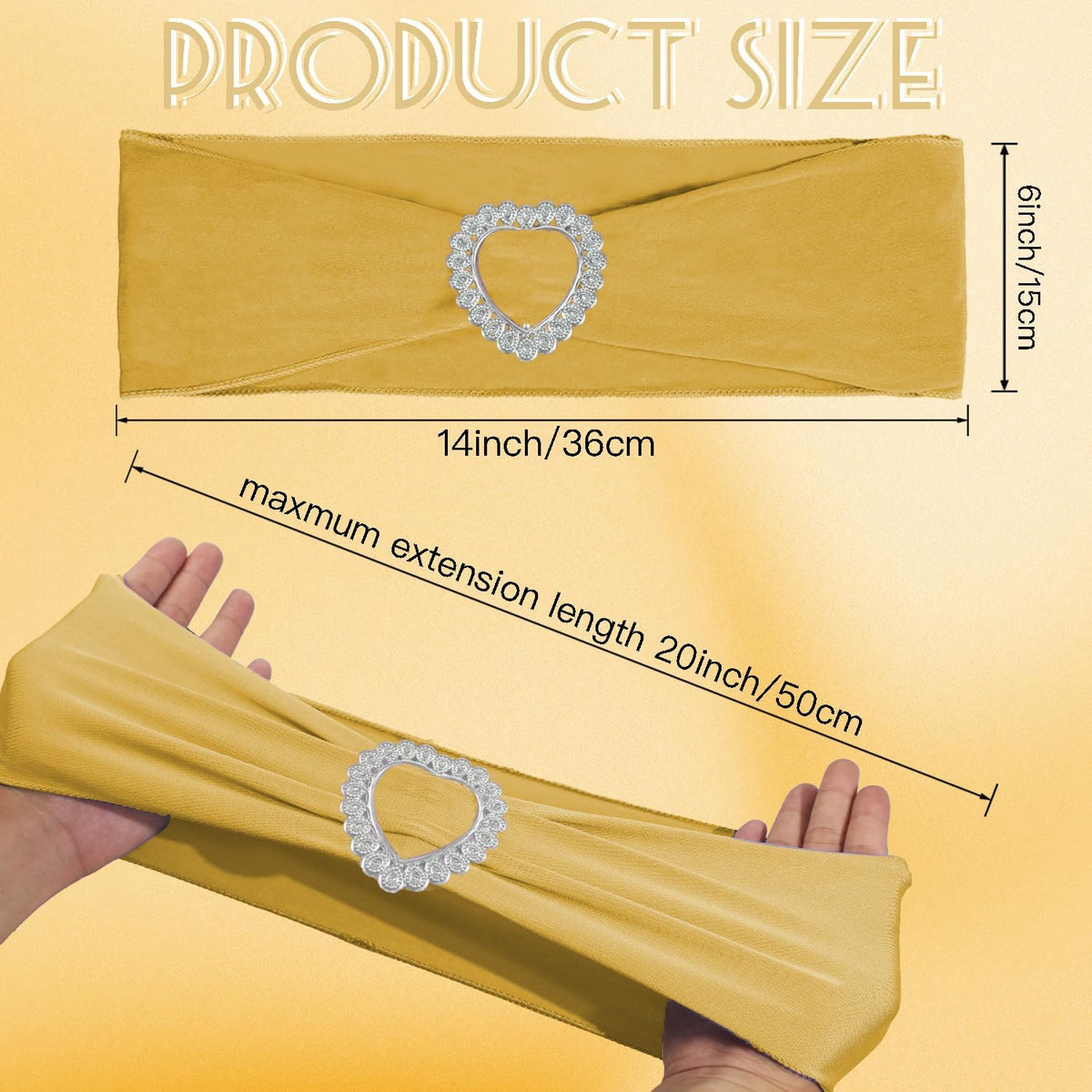 100PCS Spandex Stretch Gold Chair Sashes Bows Universal Elastic Chair Cover Bands Ties with Buckle
