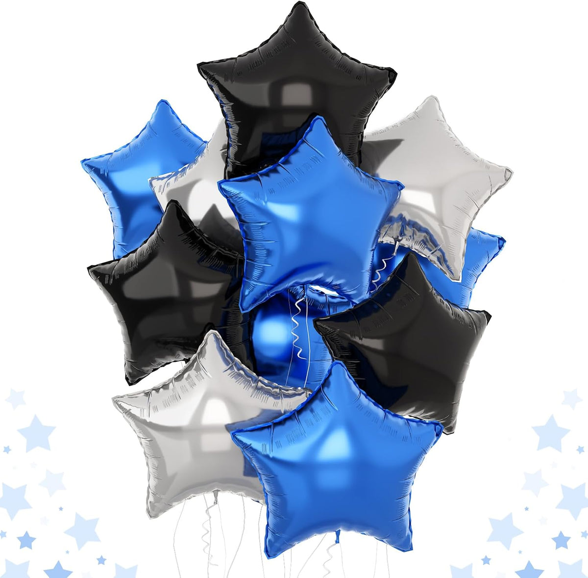 Blue Black Star Balloons Helium, 18Inch Silver and Blue Stars Shape Foil Balloon, 12Pcs Blue