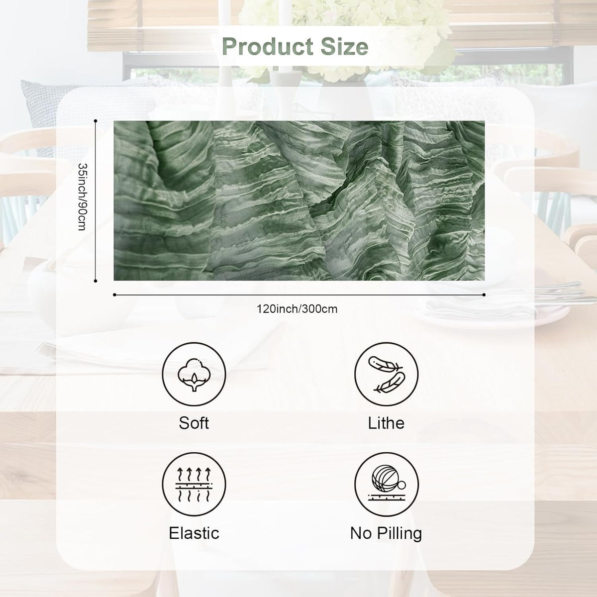 1 Pack Sage Green Cheesecloth Table Runner 35x120 Inch 10Ft Rustic Gauze Cheese Cloth Thanksgiving