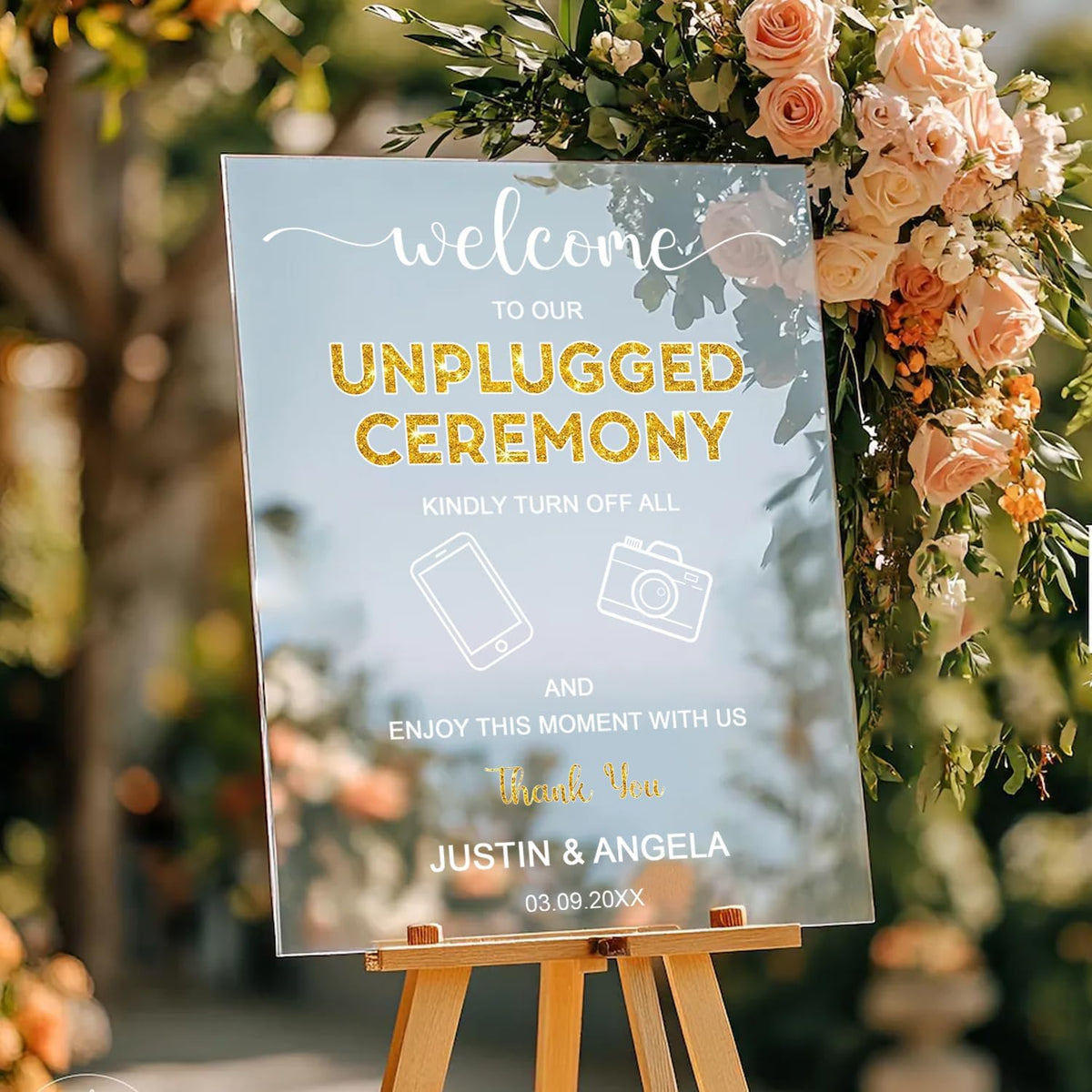 Unplugged Ceremony Sign with Icons – Fun & Bold Wedding Yard Sign – No Phones or Cameras – Modern